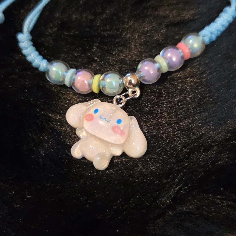 HELLO KITTY'S FRIEND Cute Blue Beaded Bracelet with Bunny Charm NWOT